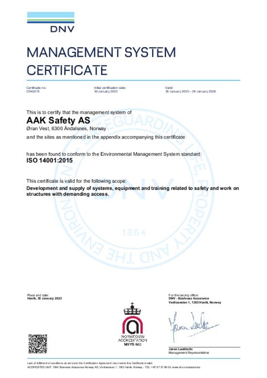 Vårt sertifikat ISO 14001